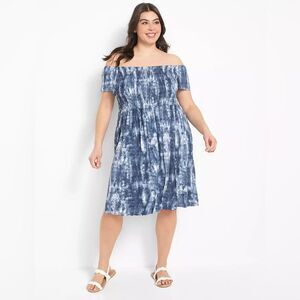 Lane Bryant Women's Off The Shoulder Smocked Swing Dress Plus 22/24